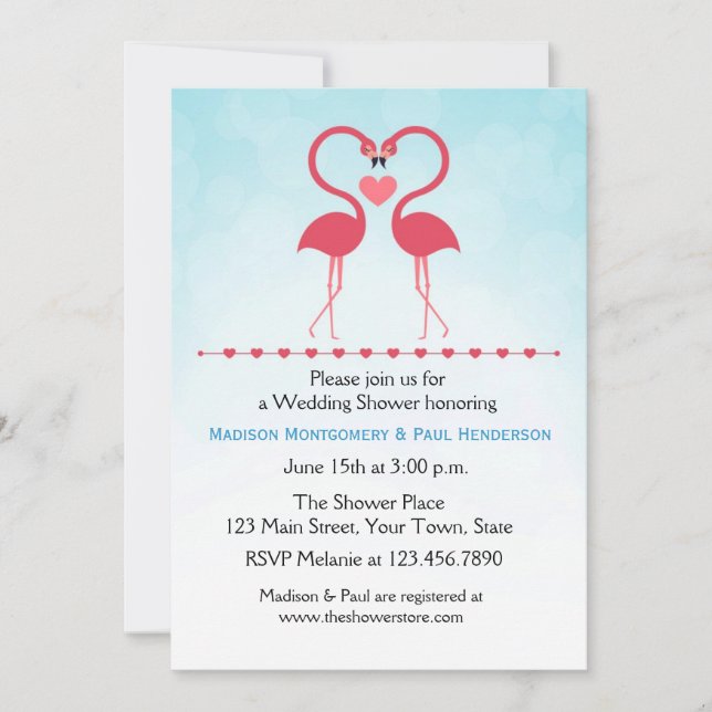 Pink Flamingos, Heart, Couple Bridal Shower Invitation (Front)