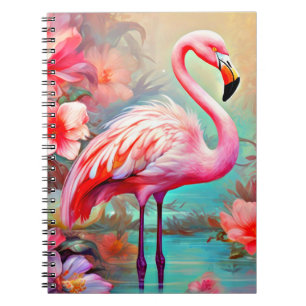 Pink Flamingos in A Lake with Flowers-20231 Notebook