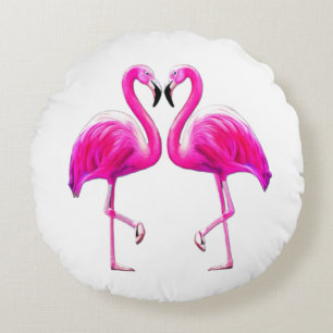 Pink Flamingos In Love Round Pillow