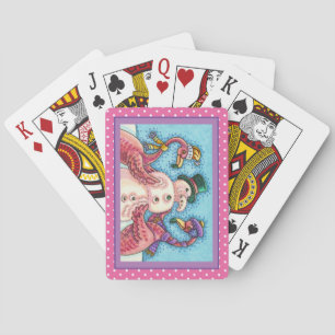 PINK FLAMINGOS MAKE SNOWMAN, FUNNY CHRISTMAS BIRDS PLAYING CARDS