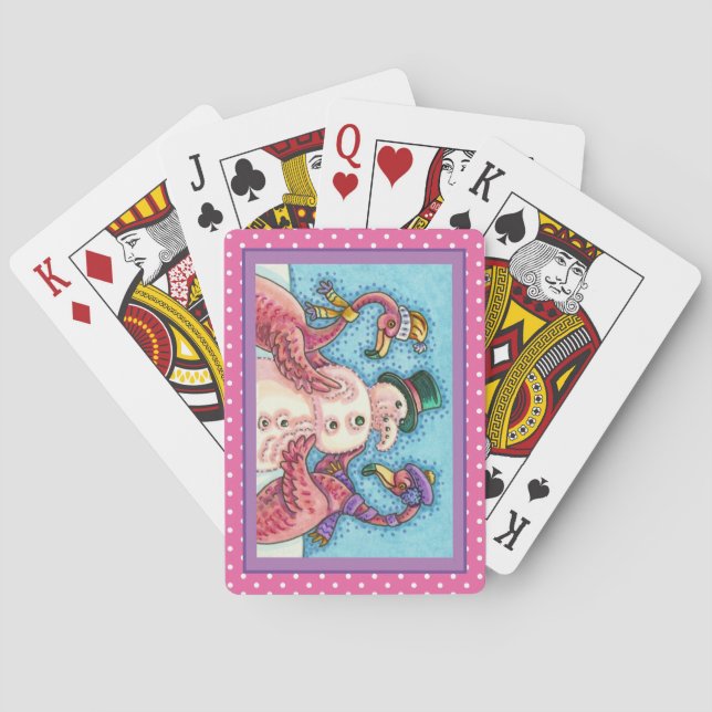 PINK FLAMINGOS MAKE SNOWMAN, FUNNY CHRISTMAS BIRDS PLAYING CARDS (Back)