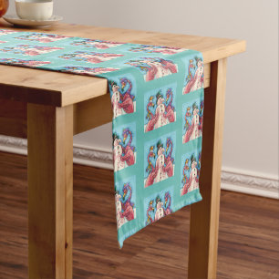 PINK FLAMINGOS MAKE SNOWMAN, FUNNY CHRISTMAS BIRDS SHORT TABLE RUNNER