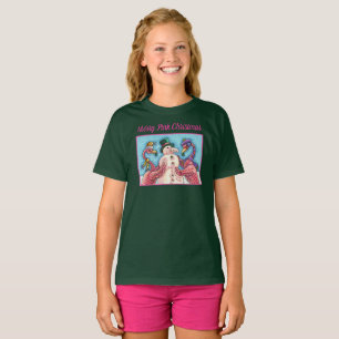 PINK FLAMINGOS MAKE SNOWMAN, FUNNY CHRISTMAS BIRDS T-Shirt