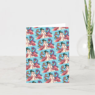 PINK FLAMINGOS MAKE SNOWMAN, FUNNY CHRISTMAS Blank Card