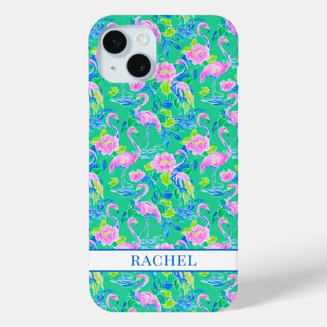 Pink Flamingos Monogrammed Case-Mate iPhone Case (Back)