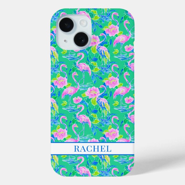 Pink Flamingos Monogrammed Case-Mate iPhone Case (Back)