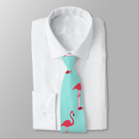 Pink Flamingos Neck Tie in Mint Green - HAMbWG