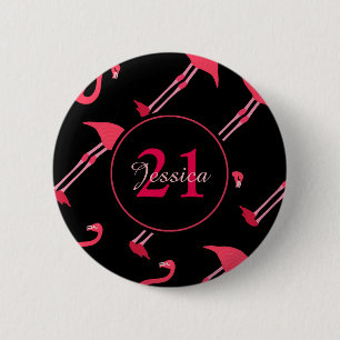 Pink Flamingos on Black 21st Birthday Custom 2 Inch Round Button