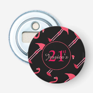 Pink Flamingos on Black 21st Birthday Custom Bottle Opener