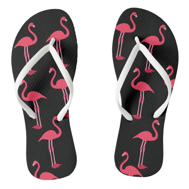 Pink Flamingos on Black Flip Flops (Footbed)
