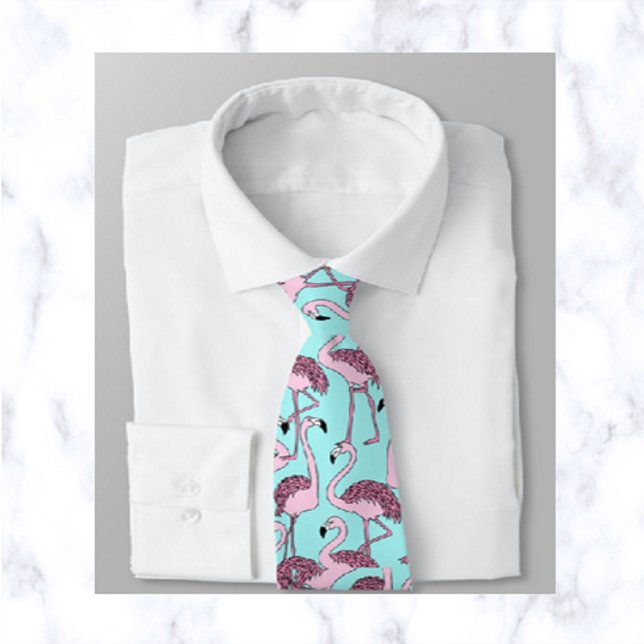 Pink Flamingos on Blue Neck Tie (Creator Uploaded)