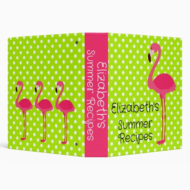 Pink Flamingos on Green and White Polka Dot Recipe Binder (Background)