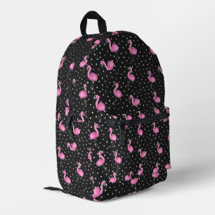 Pink Flamingos On Polka Dots Printed Backpack