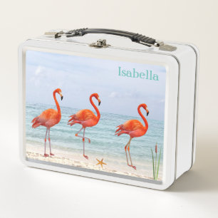 Pink Flamingos on the Beach Metal Lunch Box