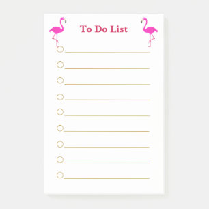 Pink flamingos on white lined To Do List Post-it Notes