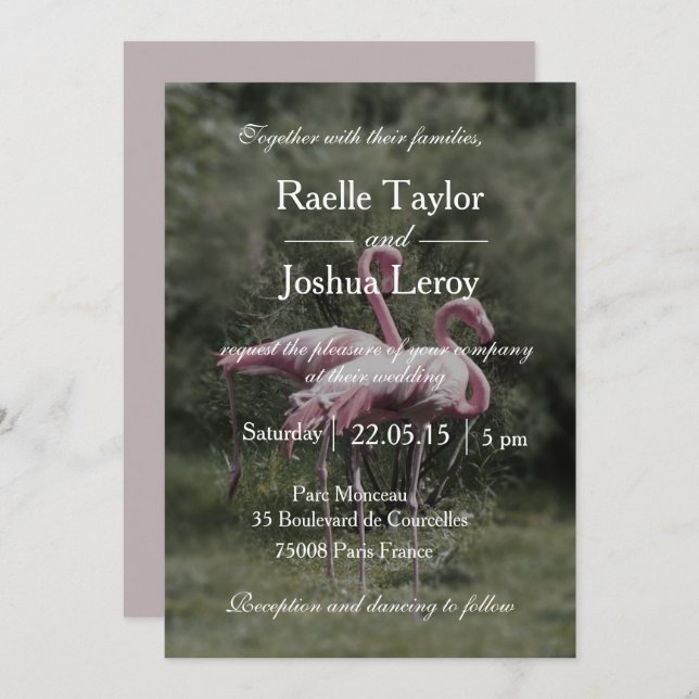 Pink flamingos outdoor nature wedding invitation (Front/Back)