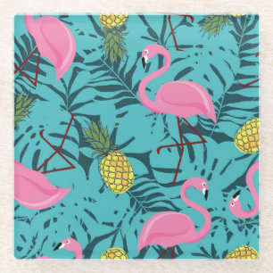 Pink Flamingos Palm: Exotic Hawaii Glass Coaster