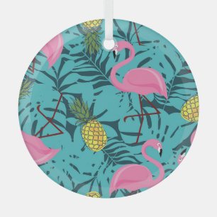 Pink Flamingos Palm: Exotic Hawaii Glass Ornament