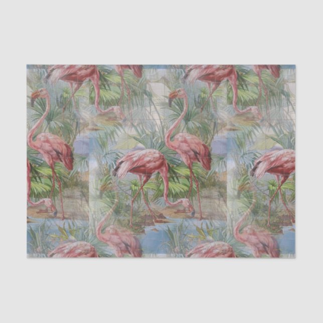 Pink Flamingos Palm Mosaic Tissue Paper (Front)