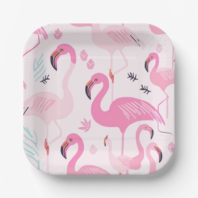 Pink Flamingos Paper Plate (Front)