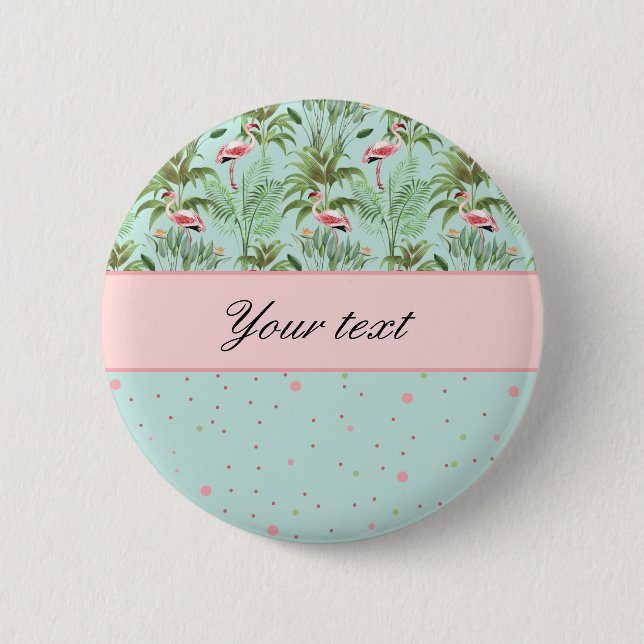 Pink Flamingos Polka Dots 2 Inch Round Button (Front)