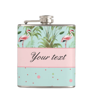 Pink Flamingos Polka Dots Hip Flask