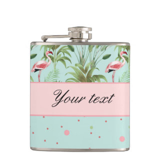 Pink Flamingos Polka Dots Hip Flask