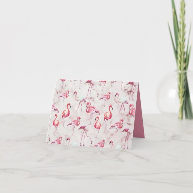 Pink Flamingos Polka Dots Pretty  Thank You Card (Front)