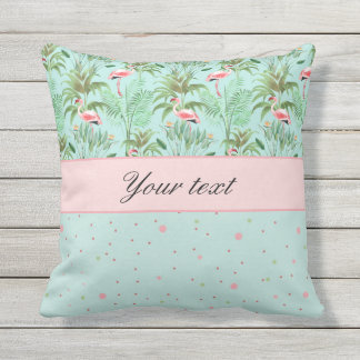 Pink Flamingos Polka Dots Throw Pillow