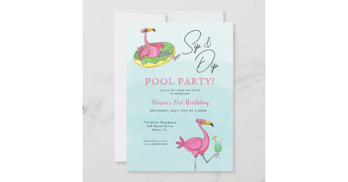 Pink Flamingos Pool Birthday Party Invitation Zazzle