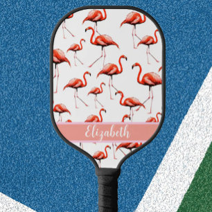 Pink flamingos preppy custom name modern pickleball paddle