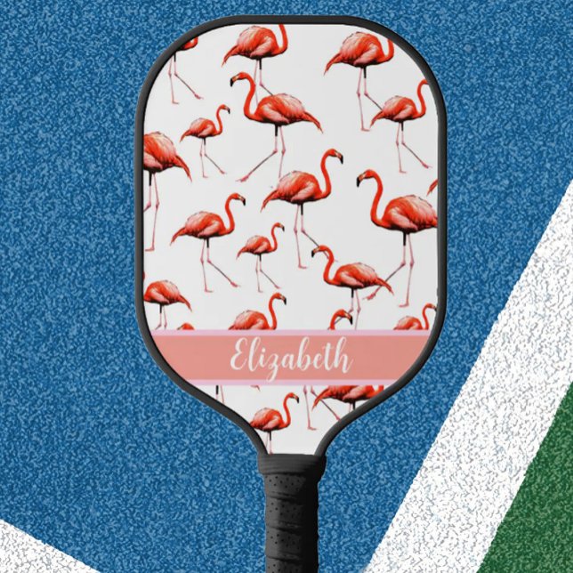 Pink flamingos preppy custom name modern pickleball paddle (Creator Uploaded)