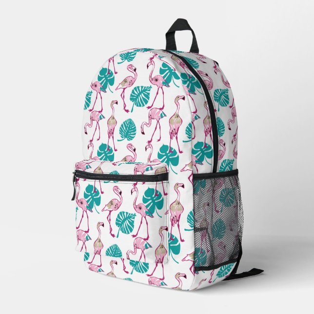 Pink Flamingos Printed Backpack (Back Corner Right)