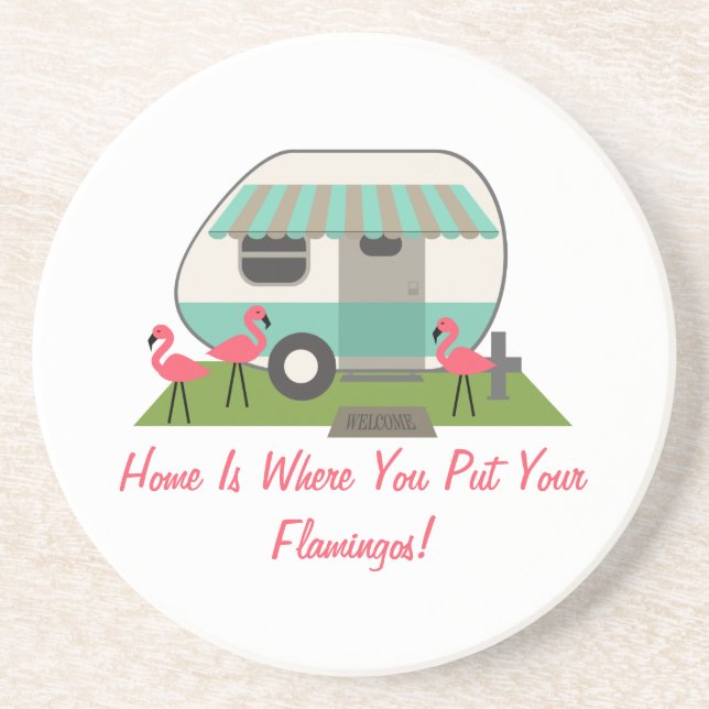 Pink Flamingos & Retro Camper Coaster (Front)