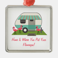Pink Flamingos & Retro Camper / Trailer Ornament