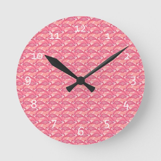 Pink Flamingos Round Clock (Front)