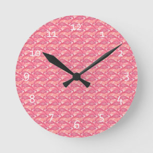 Pink Flamingos Round Clock