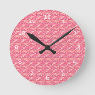 Pink Flamingos Round Clock