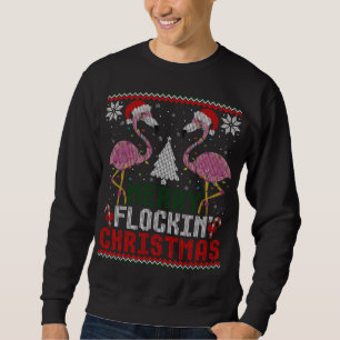 Pink Flamingos Santa Merry Flockin Christmas Ugly Sweatshirt