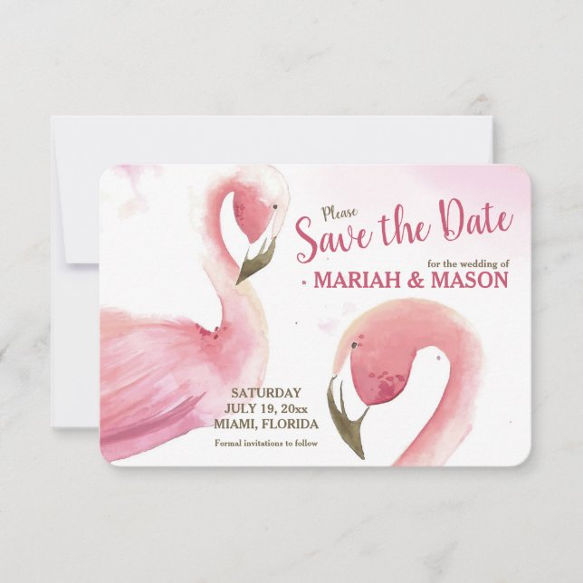Pink Flamingos Save the Date Announcement (Front)