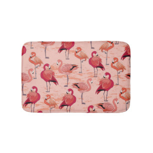 Pink Flamingos: Seamless Tropical Pattern Bath Mat