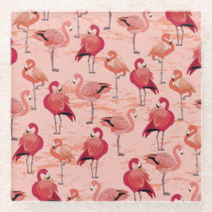 Pink Flamingos: Seamless Tropical Pattern Glass Coaster
