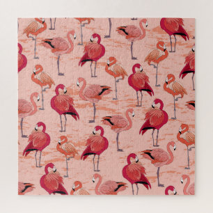Pink Flamingos: Seamless Tropical Pattern Jigsaw Puzzle