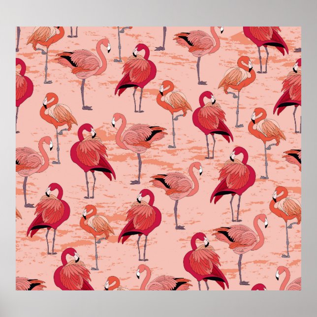 Pink Flamingos: Seamless Tropical Pattern Poster (Front)