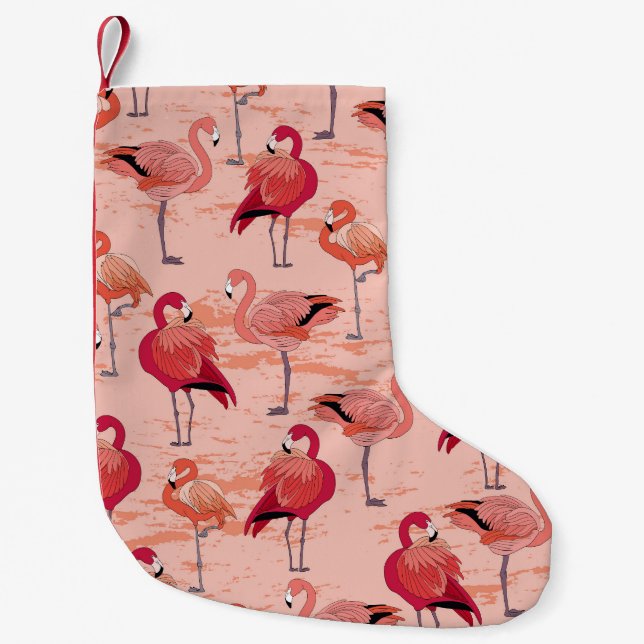 Pink Flamingos: Seamless Tropical Pattern Small Christmas Stocking (Front)