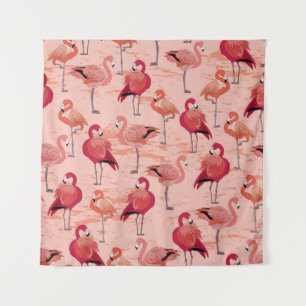 Pink Flamingos: Seamless Tropical Pattern Tapestry