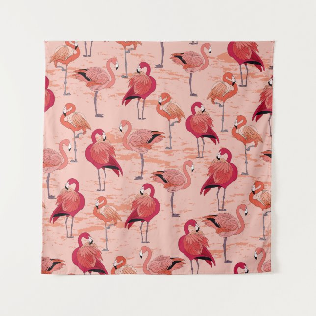 Pink Flamingos: Seamless Tropical Pattern Tapestry (Front)