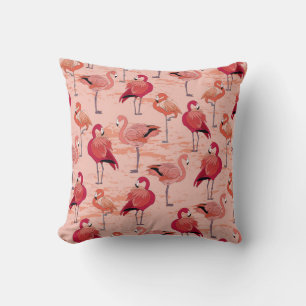 Pink Flamingos: Seamless Tropical Pattern Throw Pillow