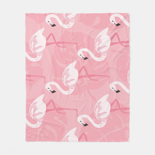 Pink flamingos: seamless vintage illustration. fleece blanket (Front)