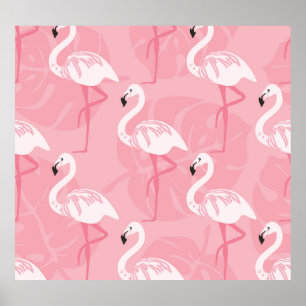 Pink flamingos: seamless vintage illustration. poster